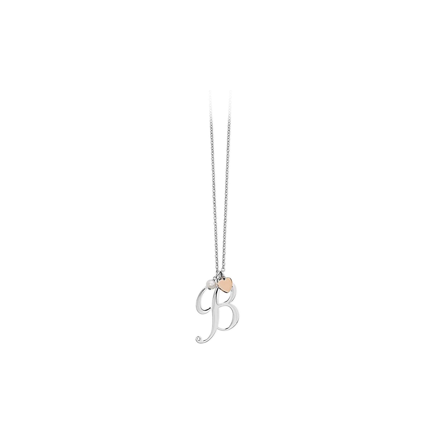2jewels Collana Iniziale Lettera Nome con Cuore e Perla - Acciaio Argento Donna