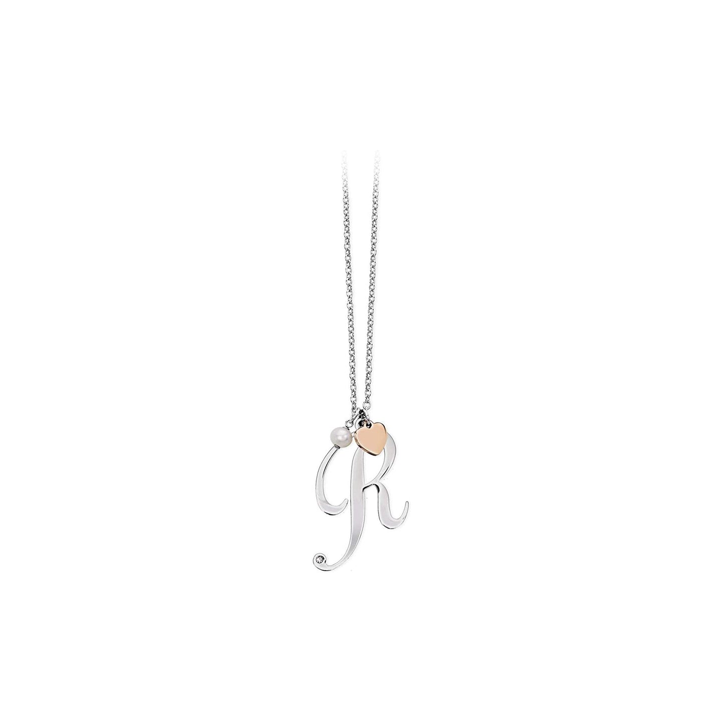 2jewels Collana Iniziale Lettera Nome con Cuore e Perla - Acciaio Argento Donna
