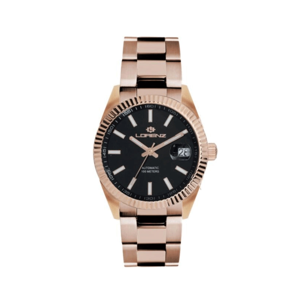 Lorenz Orologio Automatico Serie Ginevra In acciaio Rosa Quadrante Nero Da Uomo