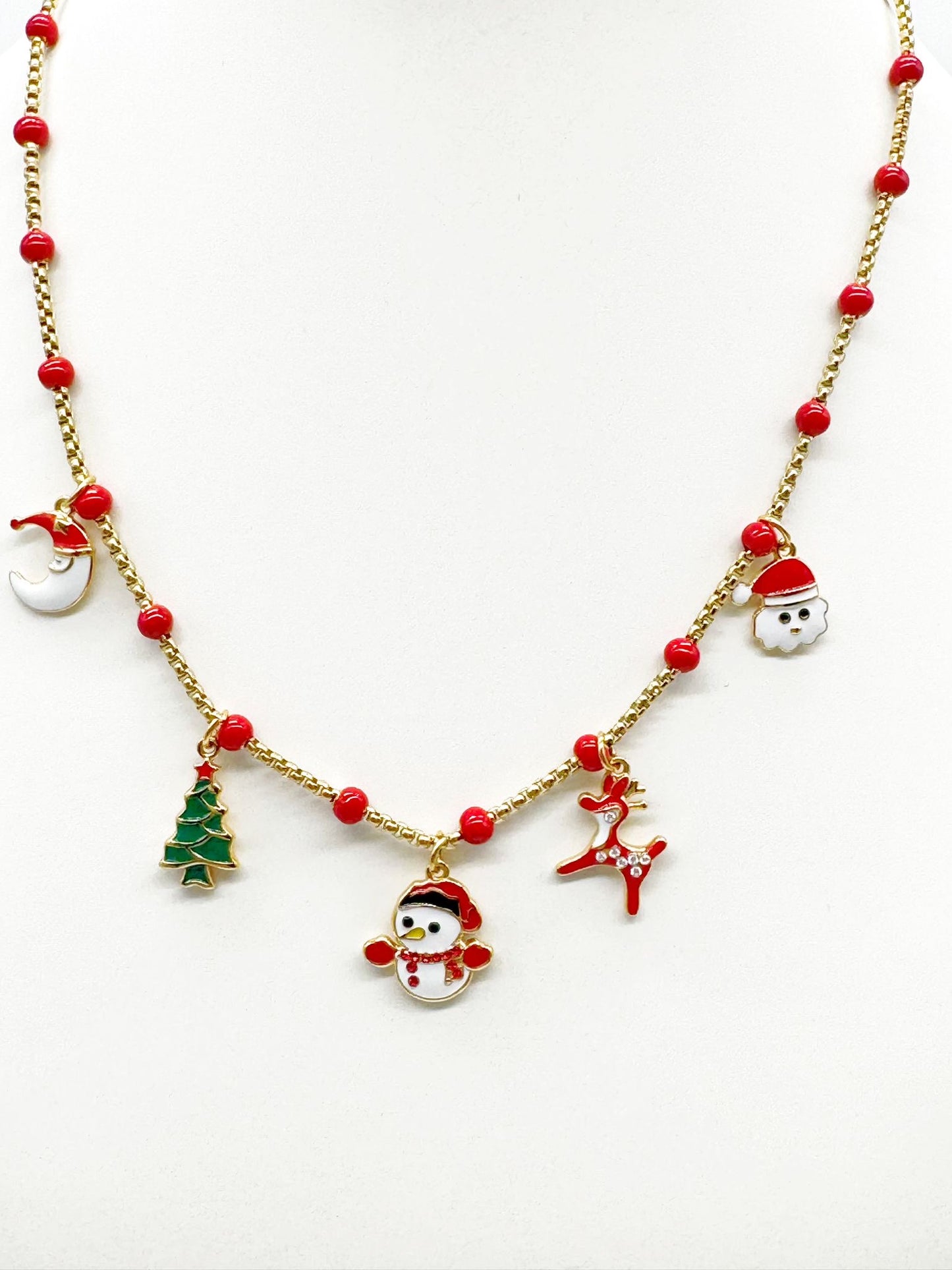 Collana Donna Natale Acciaio con Ciondoli Festivi - Gioiello Natalizio Elegante