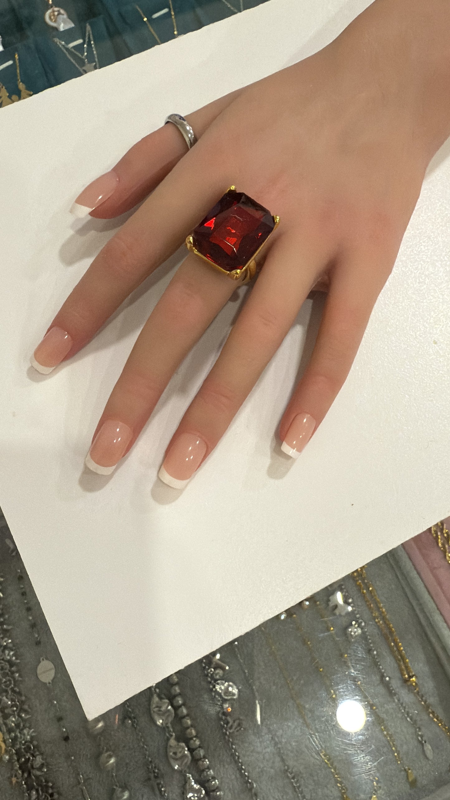 Anello In Acciaio Donna con Grande Pietra Rettangolare Oro – Misura 18 – 3 Colori