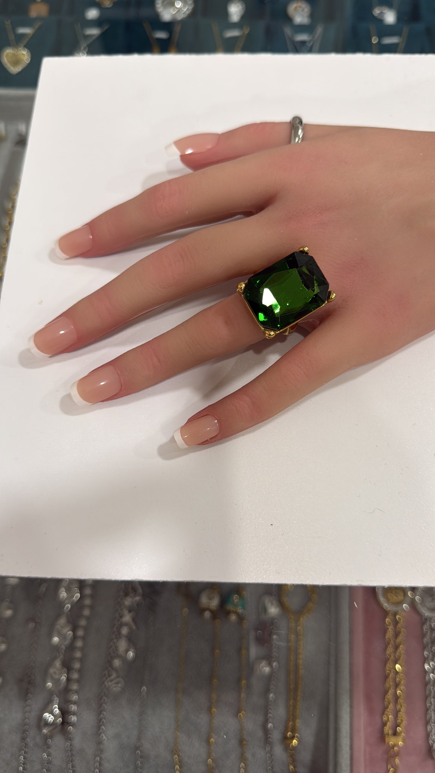 Anello In Acciaio Donna con Grande Pietra Rettangolare Oro – Misura 18 – 3 Colori