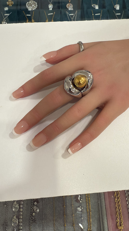 Anello Acciaio Donna Design Moderno Bicolore – Misura 17 – Elegante e Originale