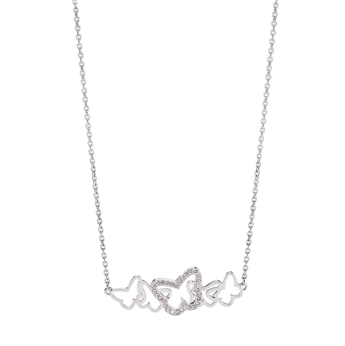 Collana Donna Acciaio Brosway Flow Ciondolo Farfalle Cristalli Bianchi