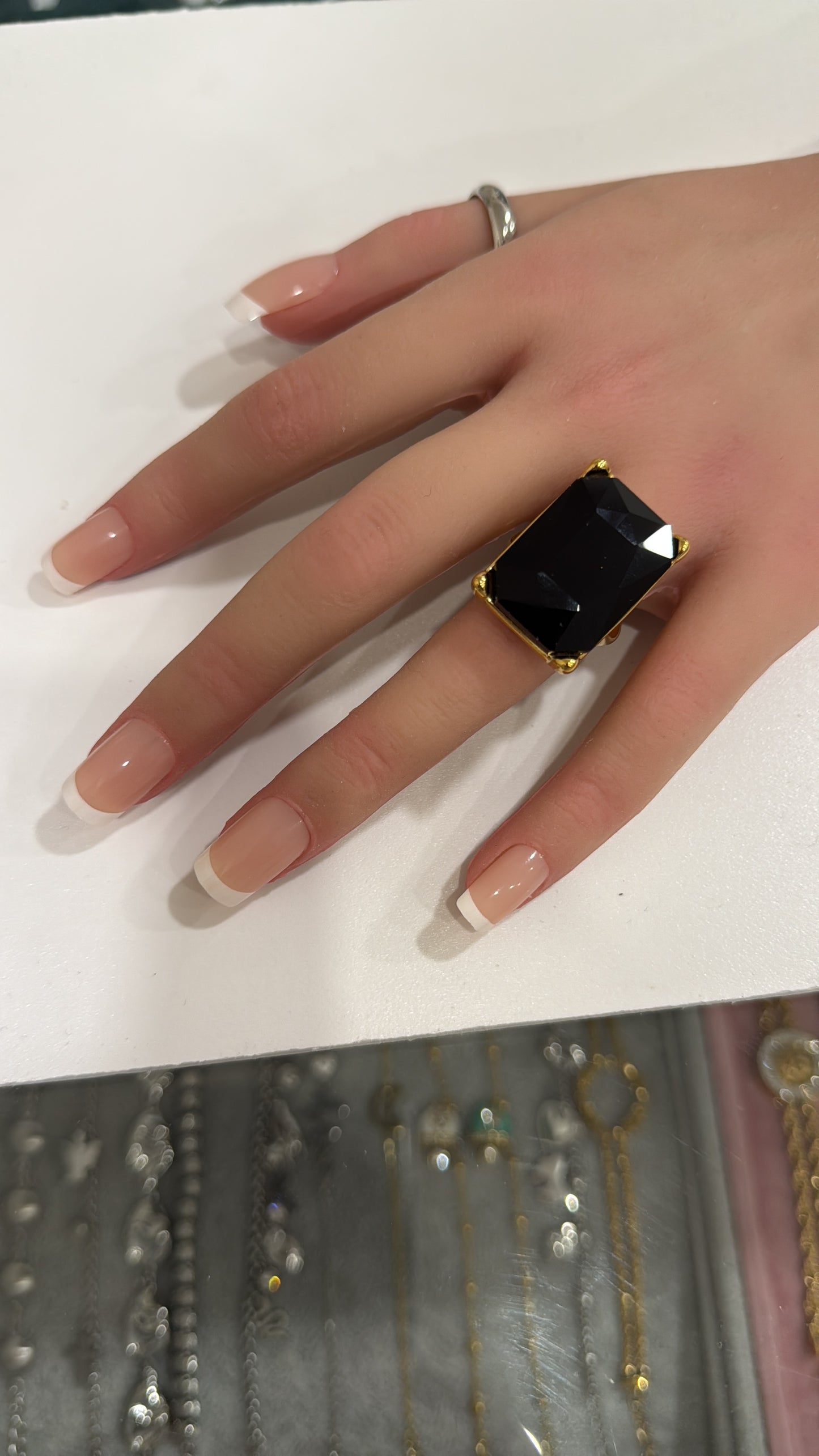 Anello In Acciaio Donna con Grande Pietra Rettangolare Oro – Misura 18 – 3 Colori