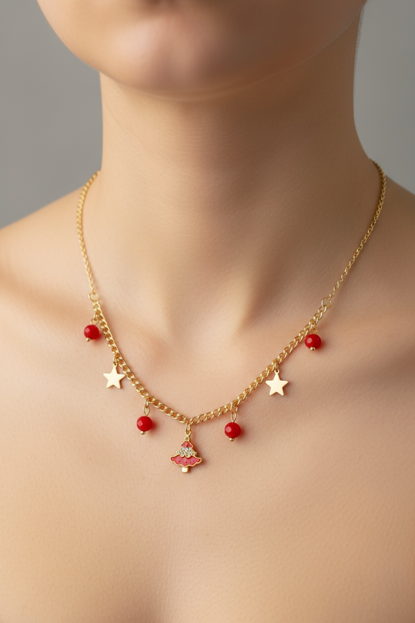Collana Donna Natalizia Acciaio Inossidabile Oro - Pendente Regalo o Albero di Natale
