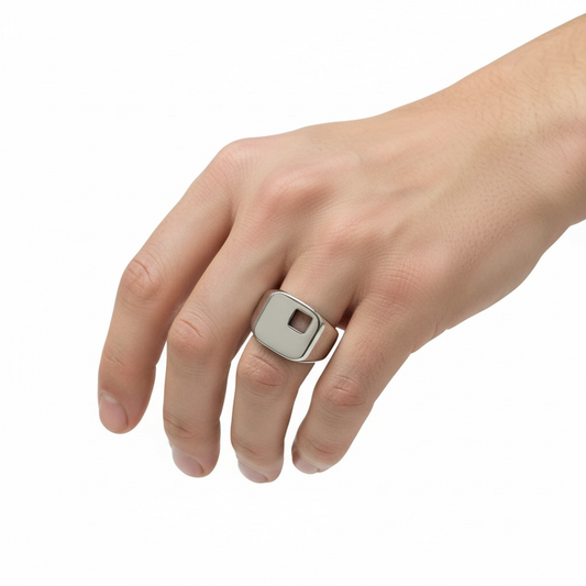 NUOVO Anello Uomo Chevalier Minimal Silver Acciaio Placca Cristallo Misura 20