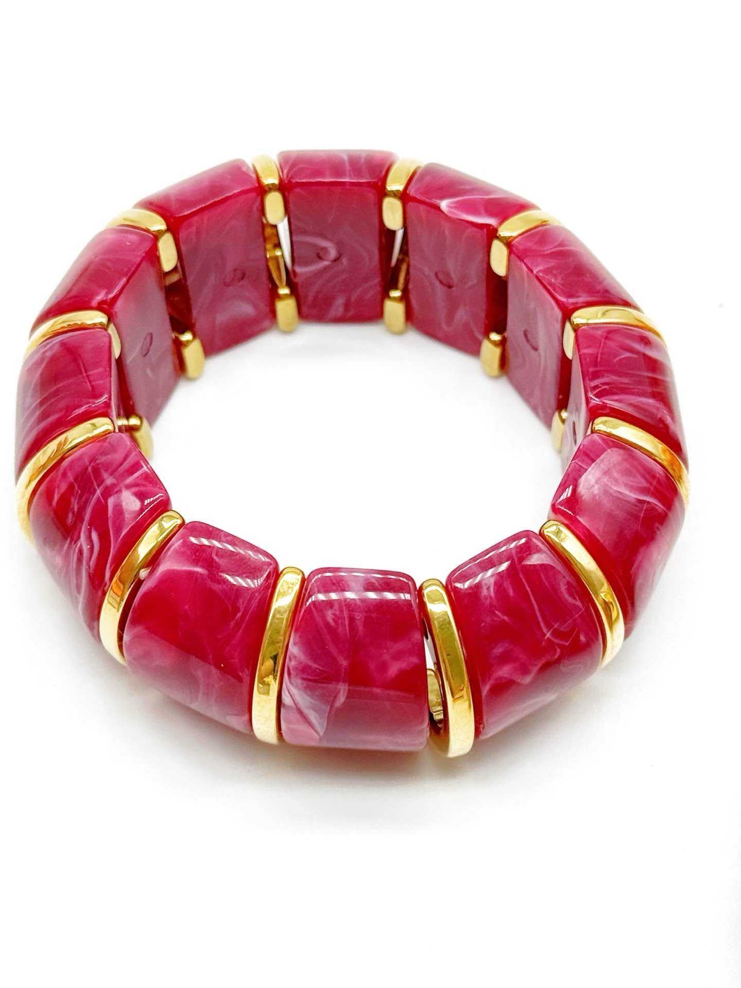 Bracciale Donna Elastico in Resina Effetto Madreperla con Inserti Dorati – 9 Colori