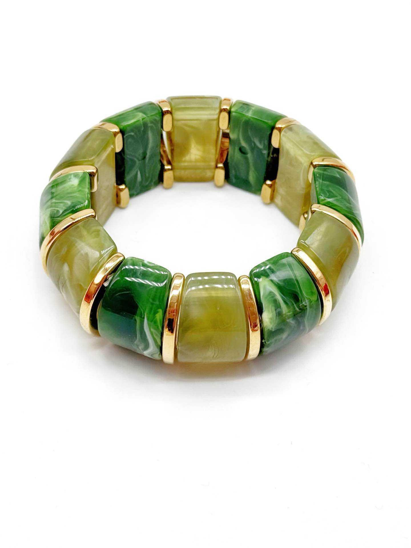 Bracciale Donna Elastico in Resina Effetto Madreperla con Inserti Dorati – 9 Colori