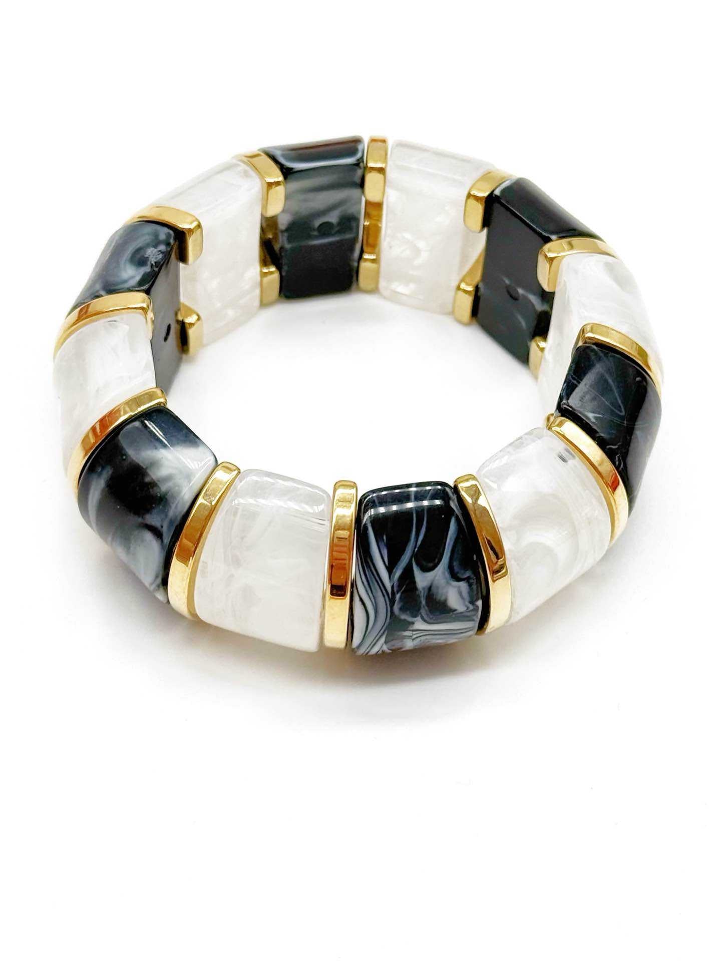 Bracciale Donna Elastico in Resina Effetto Madreperla con Inserti Dorati – 9 Colori