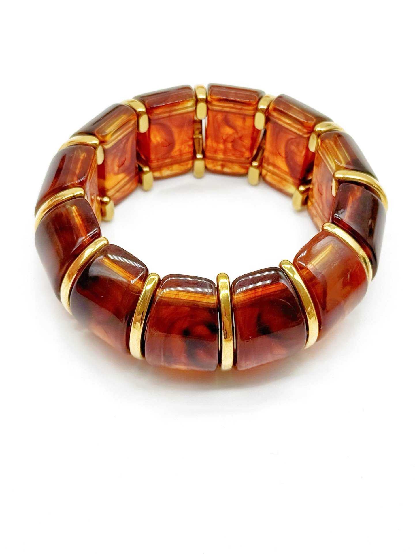 Bracciale Donna Elastico in Resina Effetto Madreperla con Inserti Dorati – 9 Colori