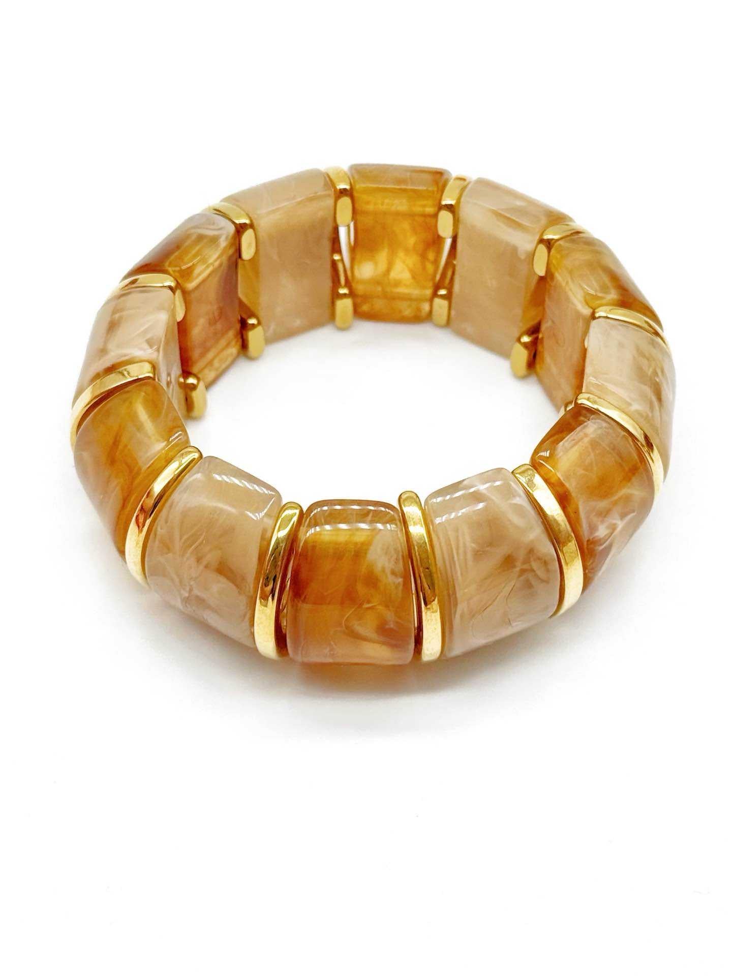 Bracciale Donna Elastico in Resina Effetto Madreperla con Inserti Dorati – 9 Colori