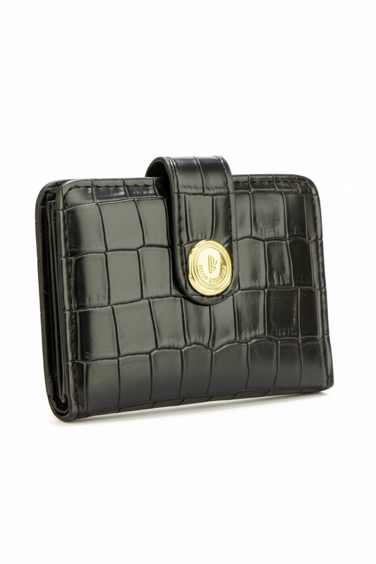 Portafoglio Donna Ecopelle Stampa Coccodrillo Elegante - Nero o Camel