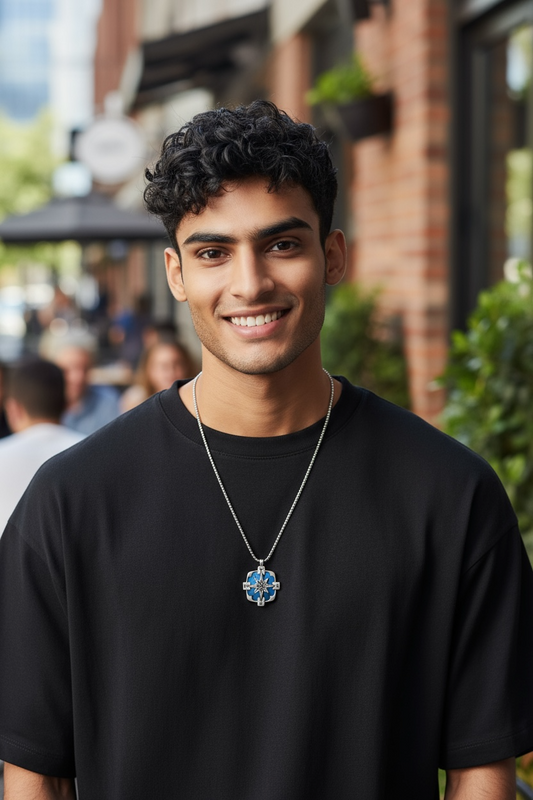 Collana Uomo Acciaio Bussola Rosa dei Venti Blu Bracciale Nautico Stile Moderno