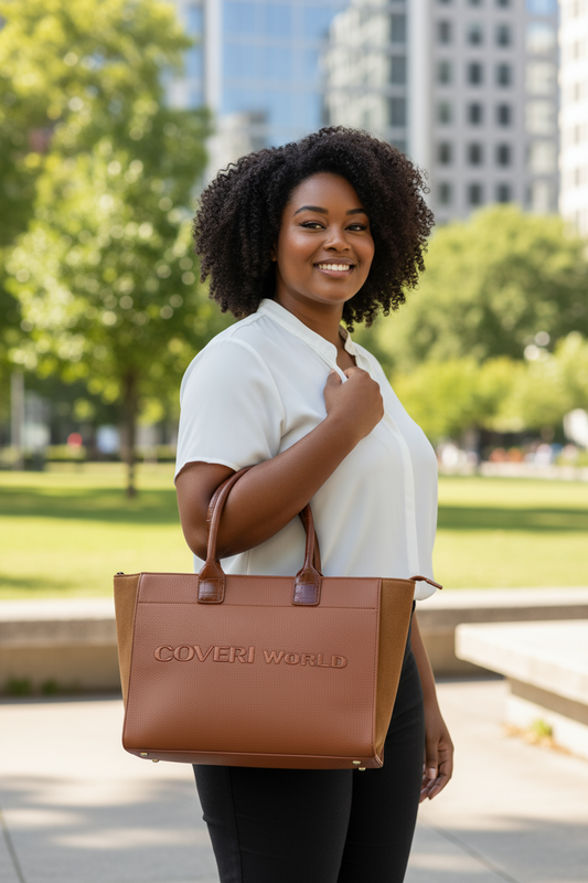 Nuova Coveri World Borsa Donna Ecopelle Marrone Elegante Classica Capiente Moda