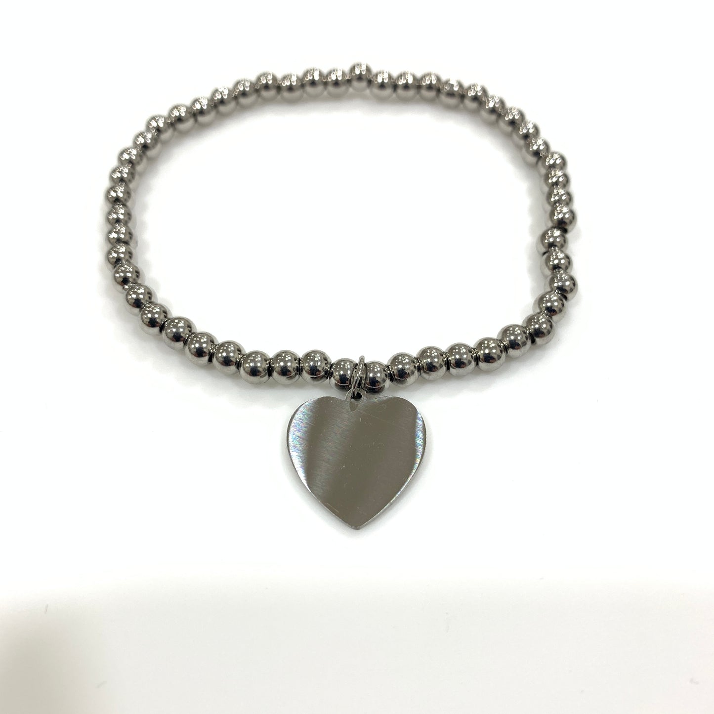 Bracciale elastico a sfere in acciaio e ciondolo cuore per donna ragazza MF