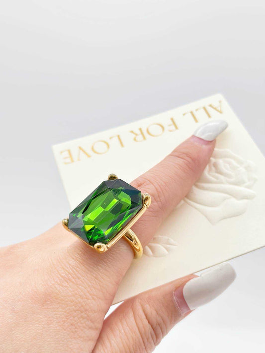 NUOVO Anello Donna Acciaio Oro Pietra Rettangolare Elegante Disponibile in 3 Colori