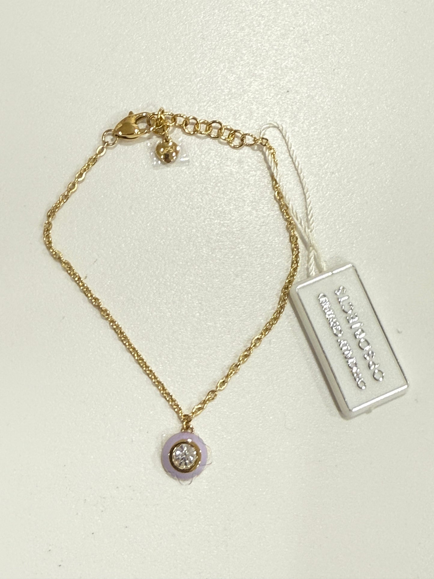 Bracciale OPS! Dorato con Cristallo e Smalto Rosa - Elegante - Nuovo con Etichetta