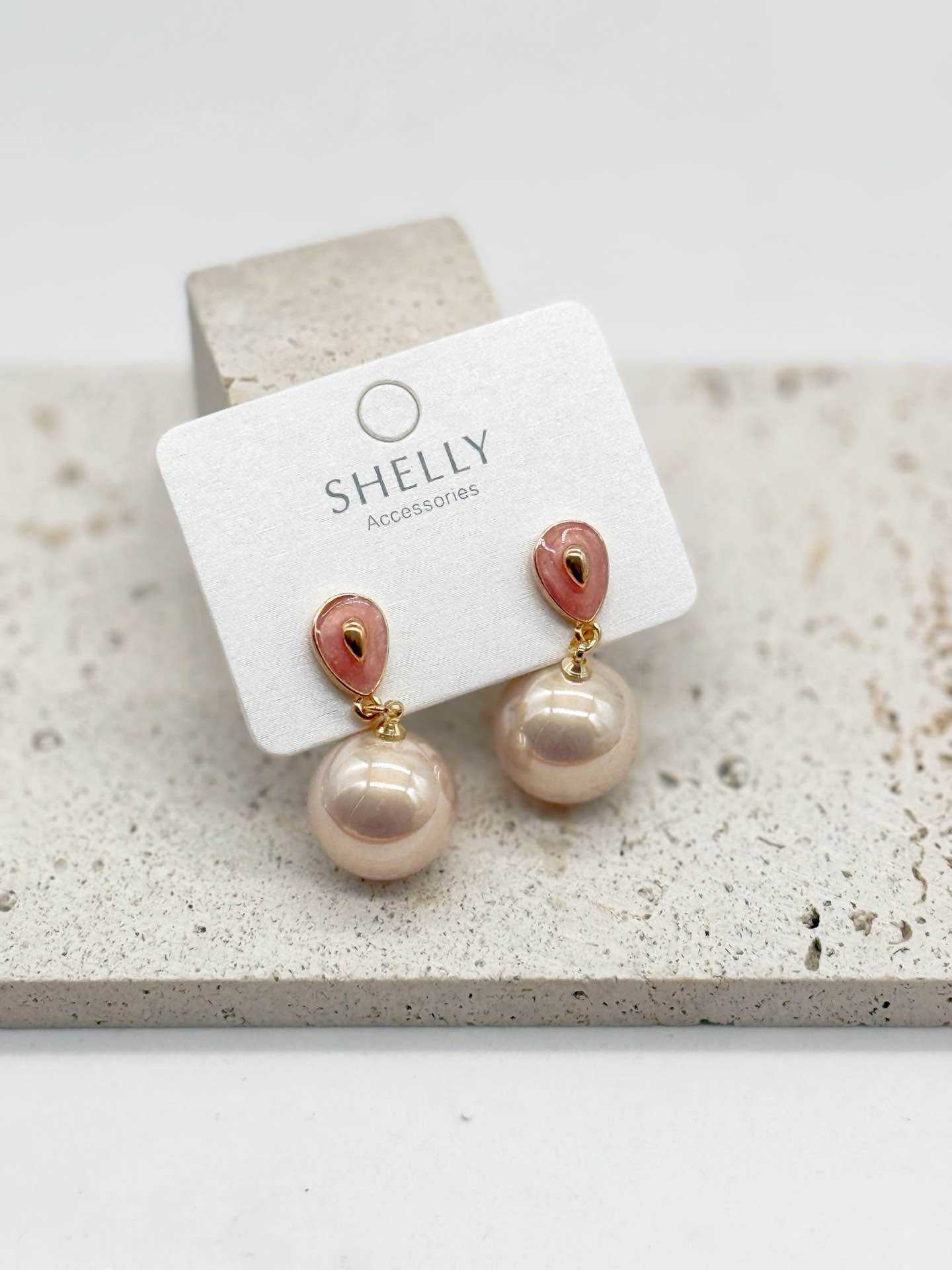 Orecchini donna dorati goccia rosa perla Shelly eleganti chic bijoux