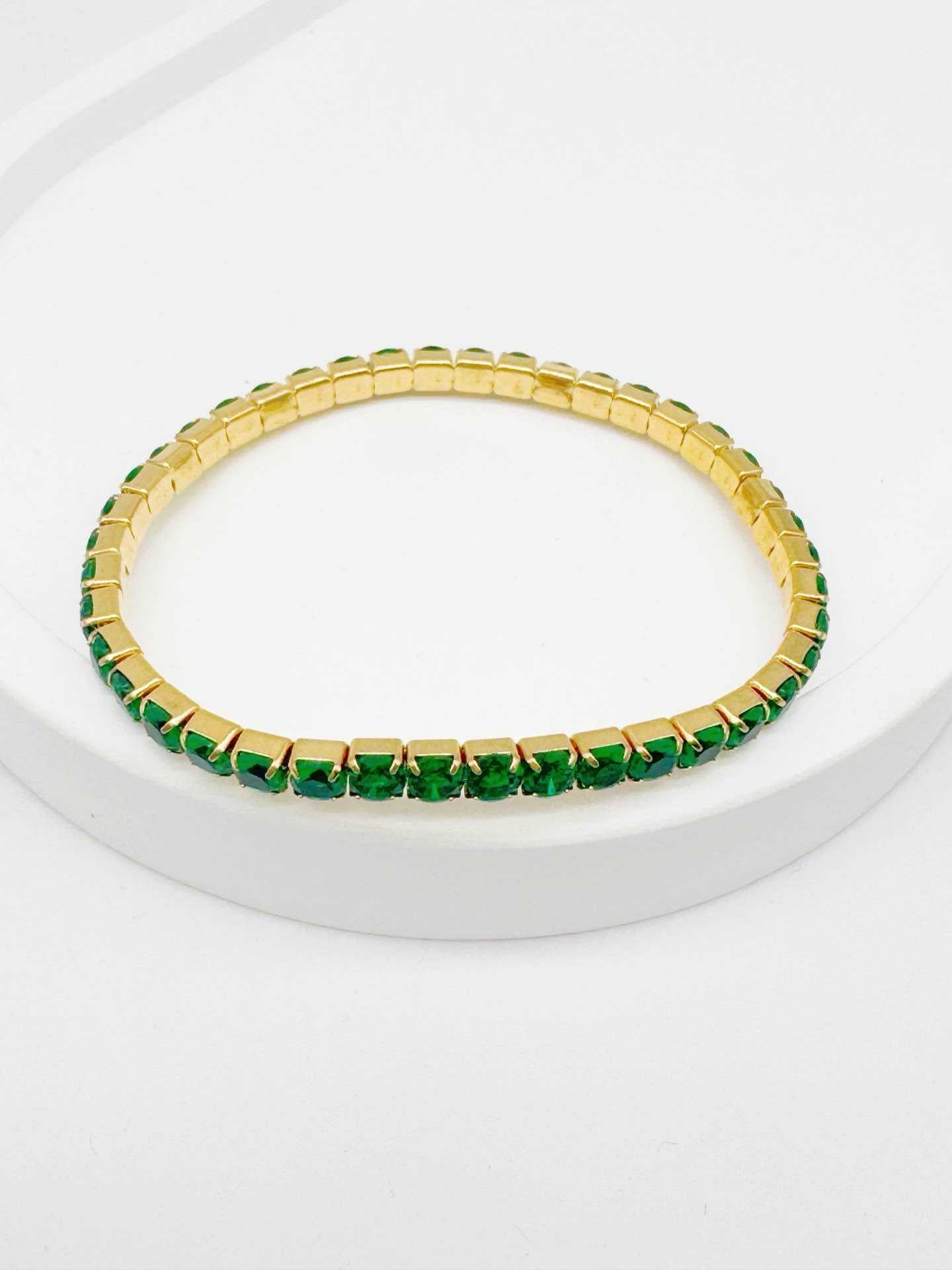 Bracciale Tennis Elastico in Acciaio Dorato con Cristalli Colorati Luminosi