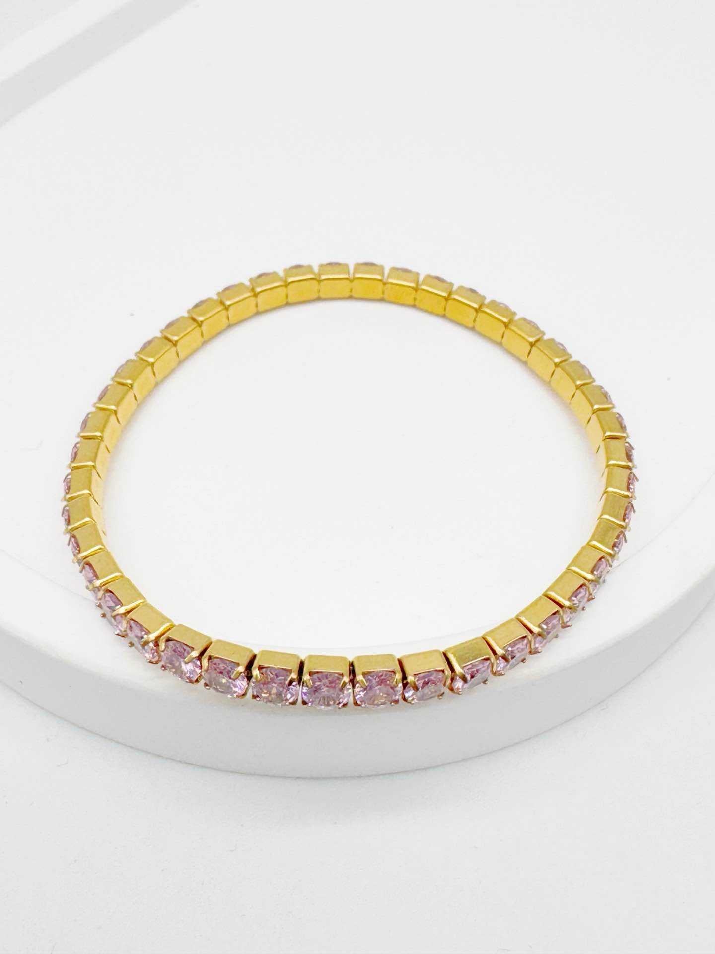 Bracciale Tennis Elastico in Acciaio Dorato con Cristalli Colorati Luminosi