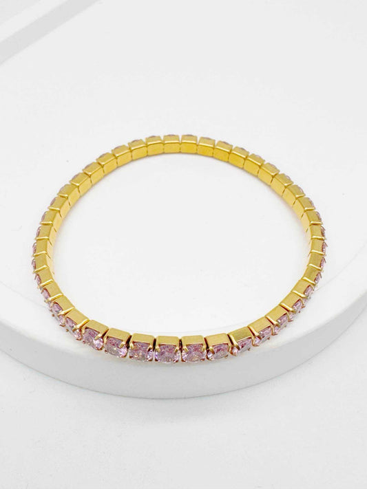 NUOVO Shelly Bracciale Donna Tennis Elastico Acciaio Dorato Cristalli Colorati