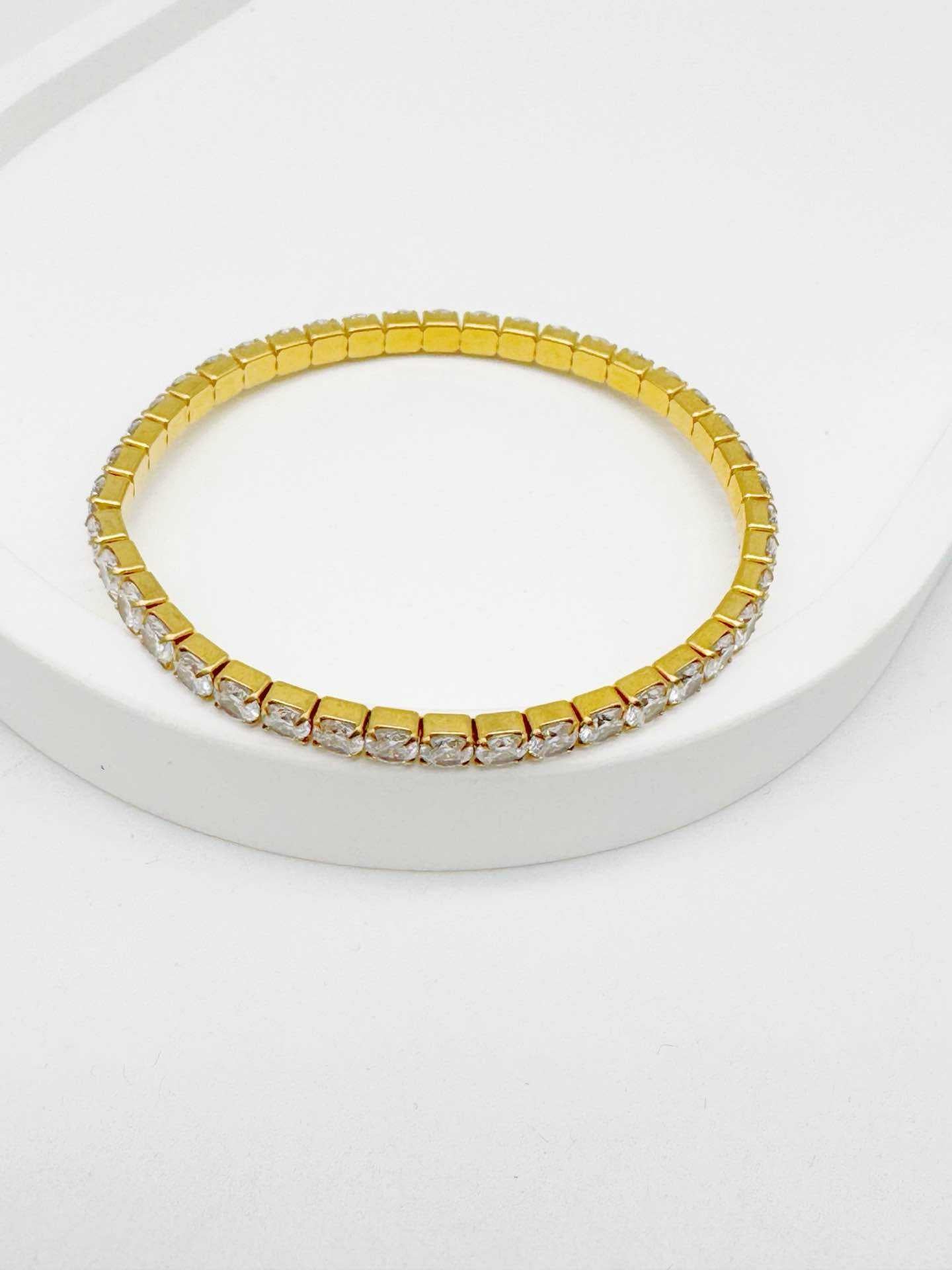 Bracciale Tennis Elastico in Acciaio Dorato con Cristalli Colorati Luminosi