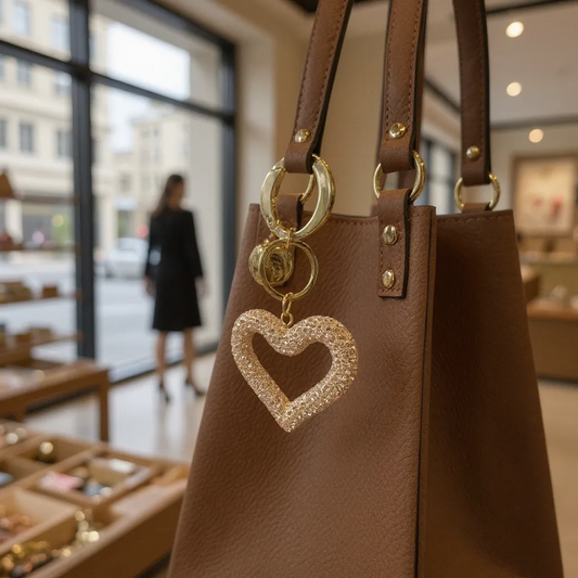 NUOVO Portachiavi Donna Ciondolo Strass Finitura Dorata Accessorio Elegante