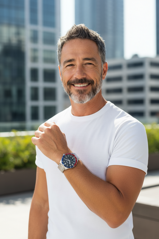 Nuovo Lorus Orologio Uomo Quarzo Acciaio Data Lunetta Bicolore Sport