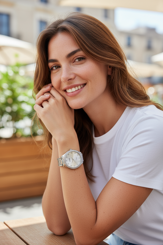 Nuovo Lorus Orologio Donna Acciaio Zirconi Quadrante Silver 5BAR Bracciale