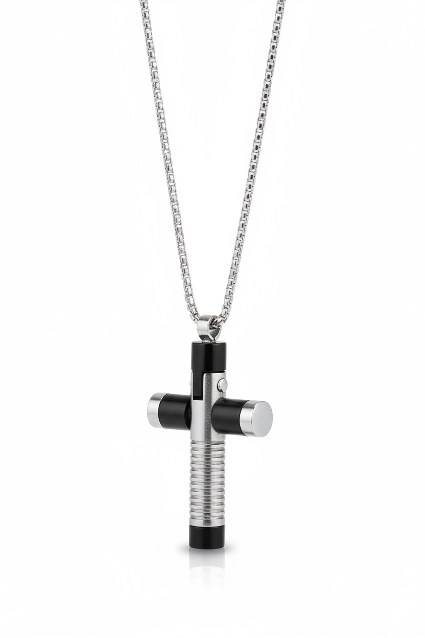 Collana Uomo Croce Acciaio Nero Argento – Catena Inclusa, Stile Urban