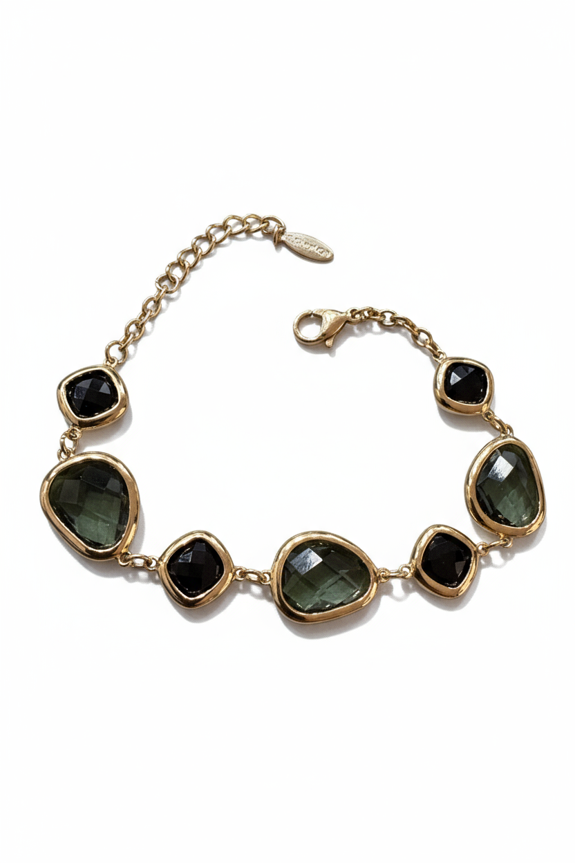 Bracciale Donna Vetro Colorato Verde – Silver o Gold Regolabile