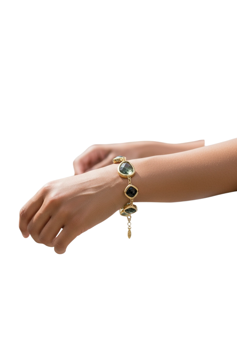 Bracciale Donna Vetro Colorato Verde – Silver o Gold Regolabile