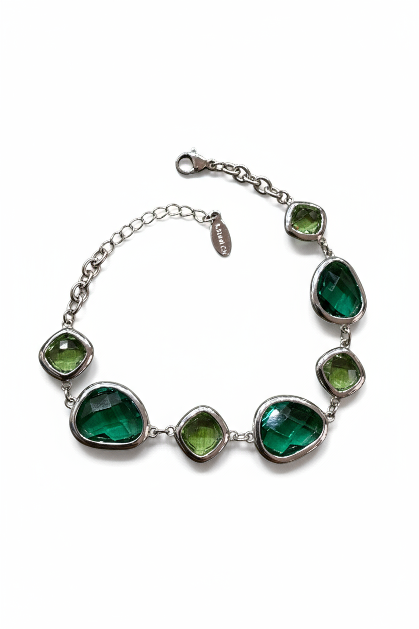 Bracciale Donna Vetro Colorato Verde – Silver o Gold Regolabile