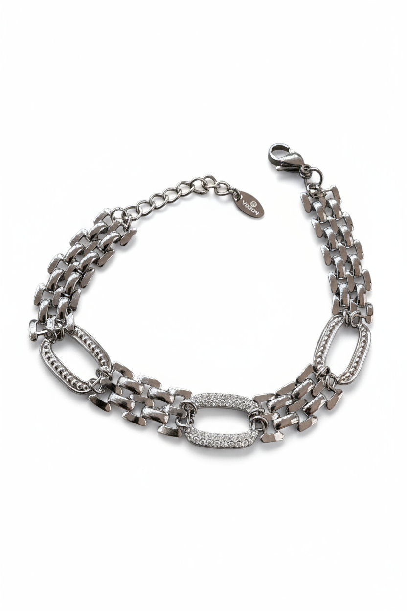Bracciale Donna Maglie Multiple con Ovali Pavé – Silver o Gold