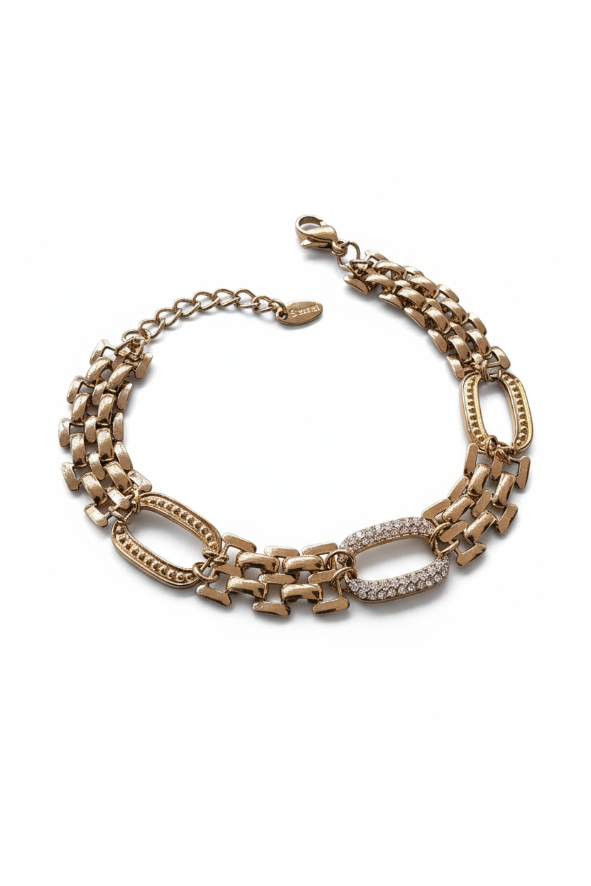 Bracciale Donna Maglie Multiple con Ovali Pavé – Silver o Gold