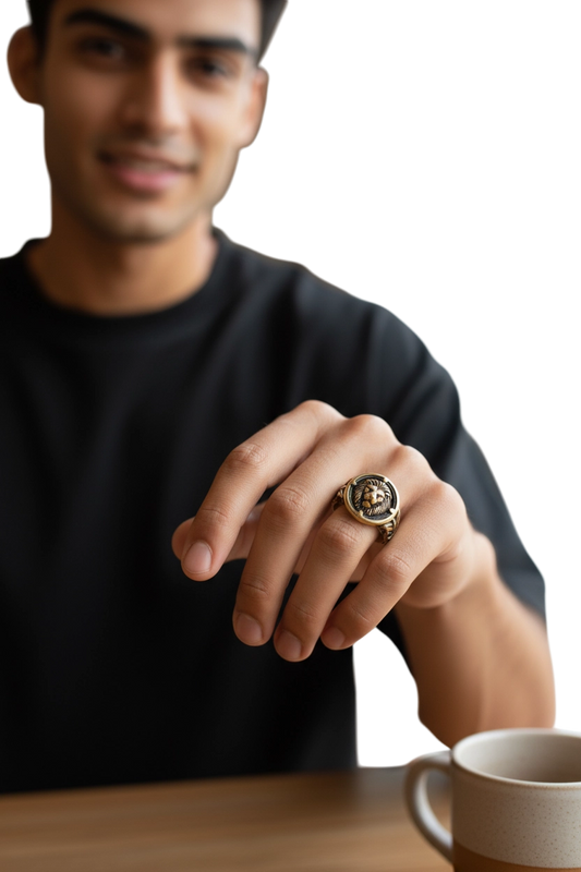 NUOVO Anello Uomo Acciaio Gold Leone Re Sigillo Vintage Bicolore Misure 18 28