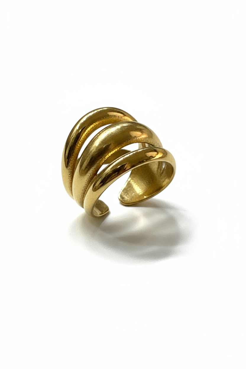 Anello Donna Misura 16 Acciaio Oro Tre Fasce | Design Moderno Elegante