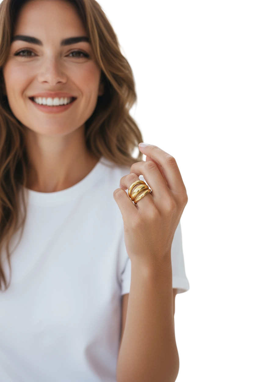 Anello Donna Misura 16 Acciaio Oro Tre Fasce | Design Moderno Elegante