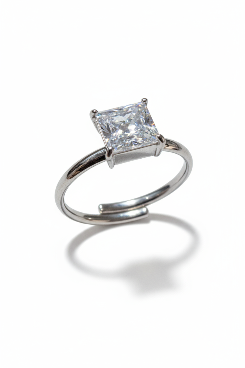 Anello Donna Acciaio Regolabile Solitario Quadrato | Gold/Silver da Misura 15