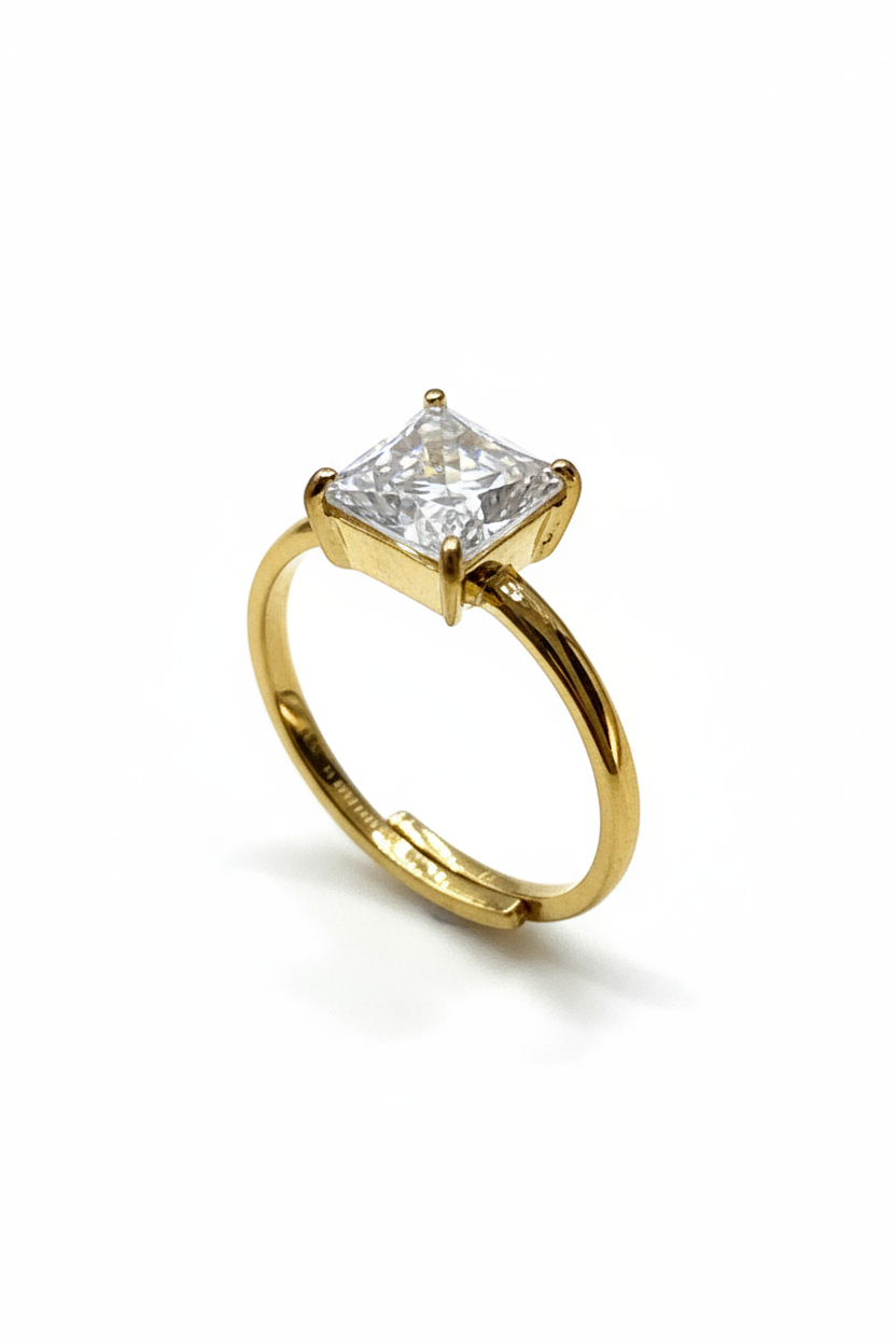 Anello Donna Acciaio Regolabile Solitario Quadrato | Gold/Silver da Misura 15