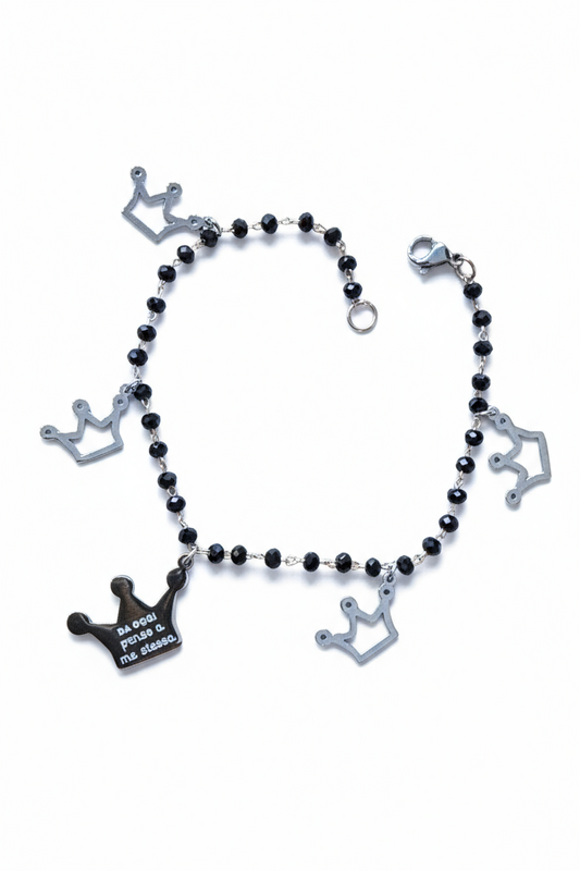 Bracciale Donna 10BuoniPropositi Acciaio Perline Ciondoli Cuori Corone Rosso