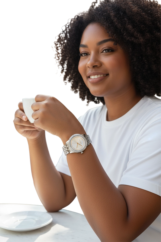 Orologio Donna OpsObjects Acciaio Argento Lunetta con Cristalli