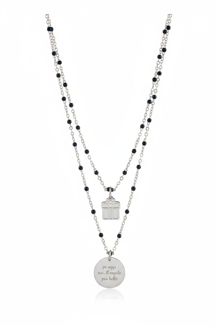 10BuoniPropositi Collana doppio filo in acciaio con ciondolo frase e charm regalo