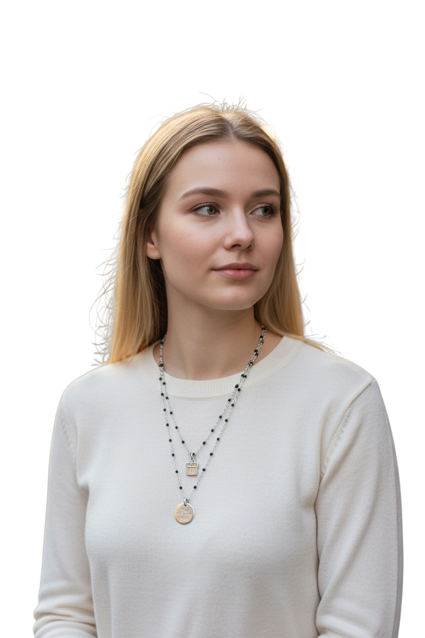 10BuoniPropositi Collana doppio filo in acciaio con ciondolo frase e charm regalo