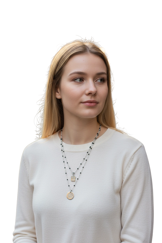 NUOVO 10BuoniPropositi Collana Doppio Filo Acciaio Ciondolo Frase Charm Donna