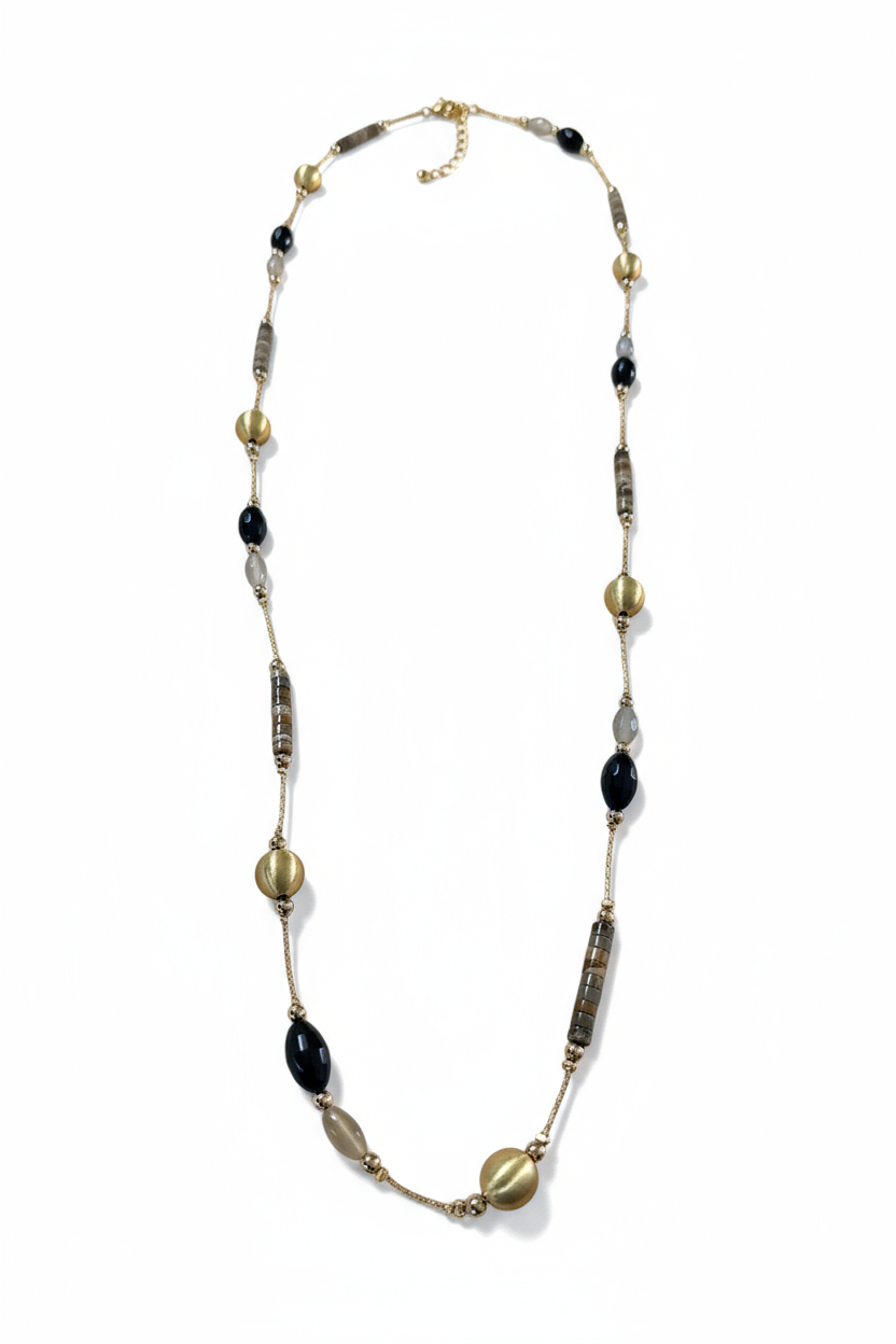 Collana lunga rame & pietra dura, regolabile, stile sautoir elegante donna