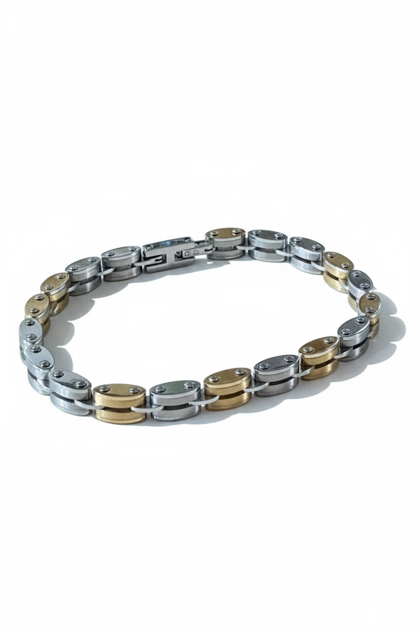 Bracciale uomo acciaio 316L oro e argento – elegante, anallergico 21 cm