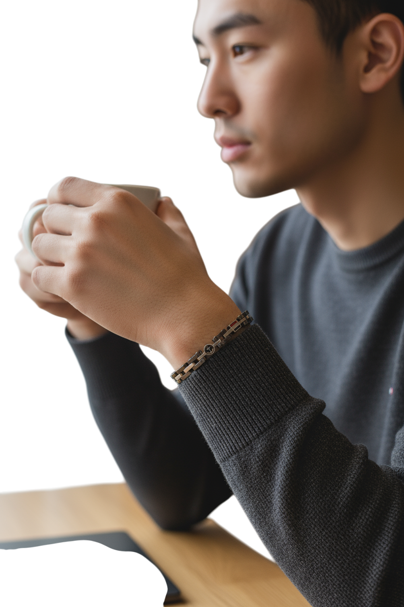 Bracciale uomo acciaio nero e silver con ancora – moderno, regolabile 21 cm
