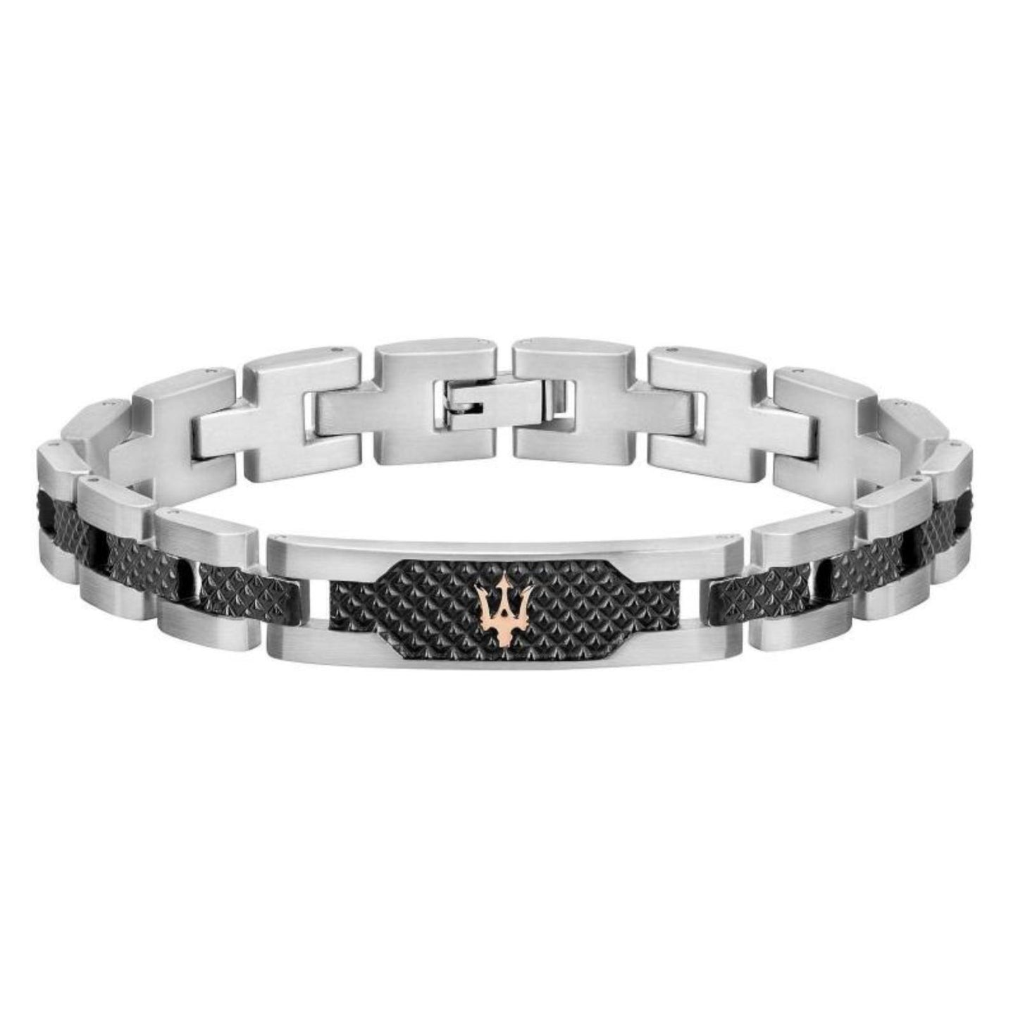 MASERATI Bracciale in Acciaio Bicolore inserti Neri e Logo Rosato Da Uomo